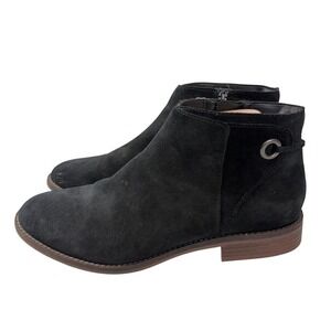 Clarks Camzin Bow Womens 10M Black Suede Ankle Boots‎ Side Zip Comfort
